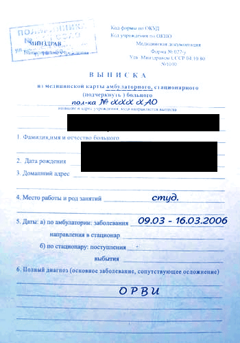 Справка по форме 027у